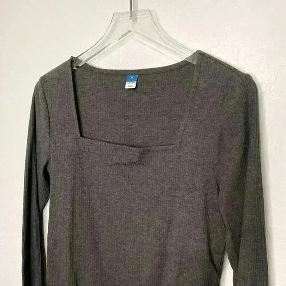 Old Navy Square Neck Long Sleeve Dark Gray Top Bodysuit XL - Picture 2 of 5